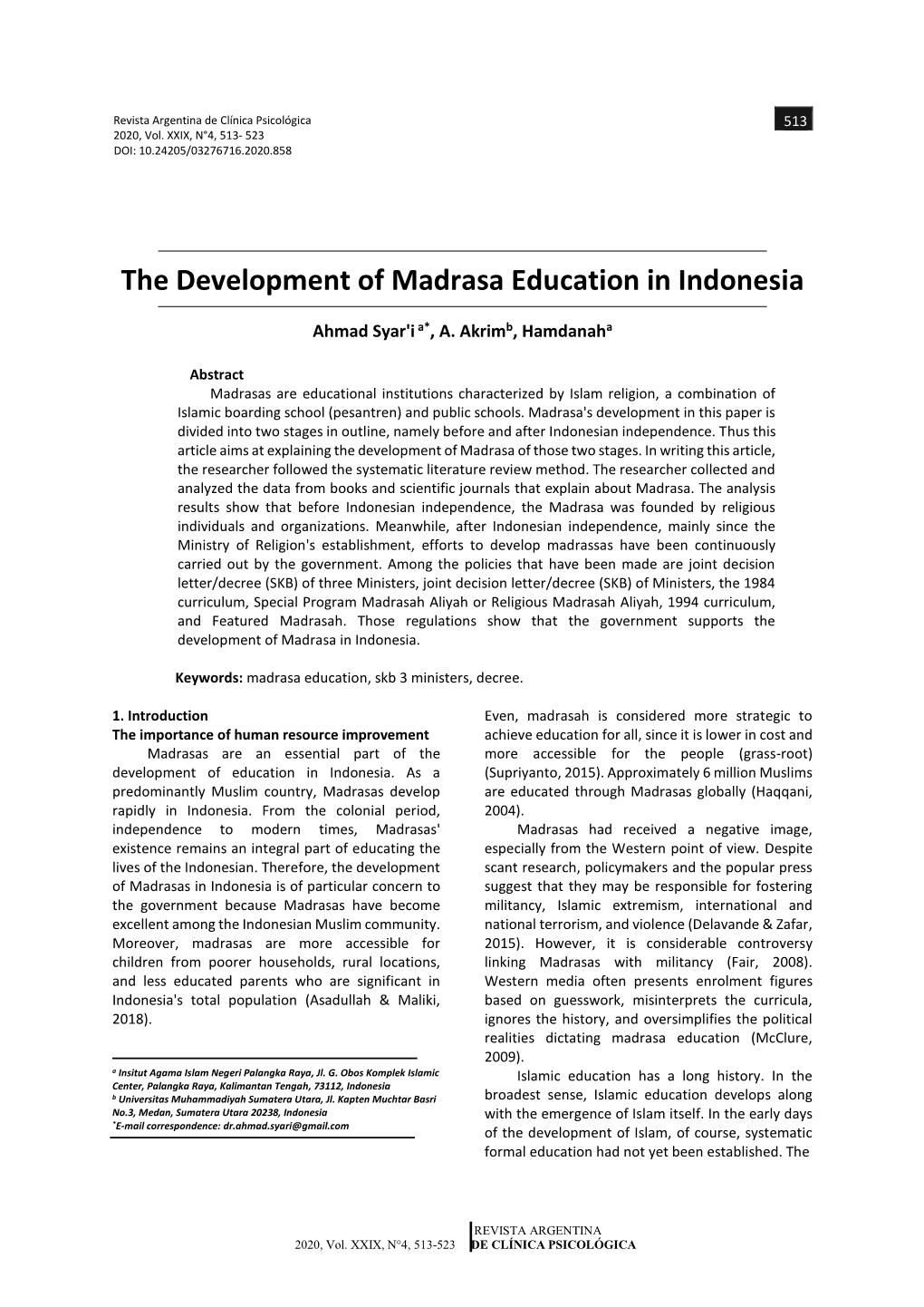 The Development of Madrasa Education in Indonesia