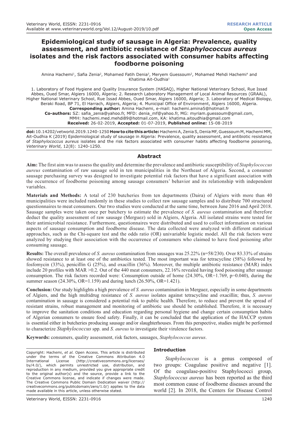 Prevalence, Quality Assessment, and Antibiotic Resistance Of