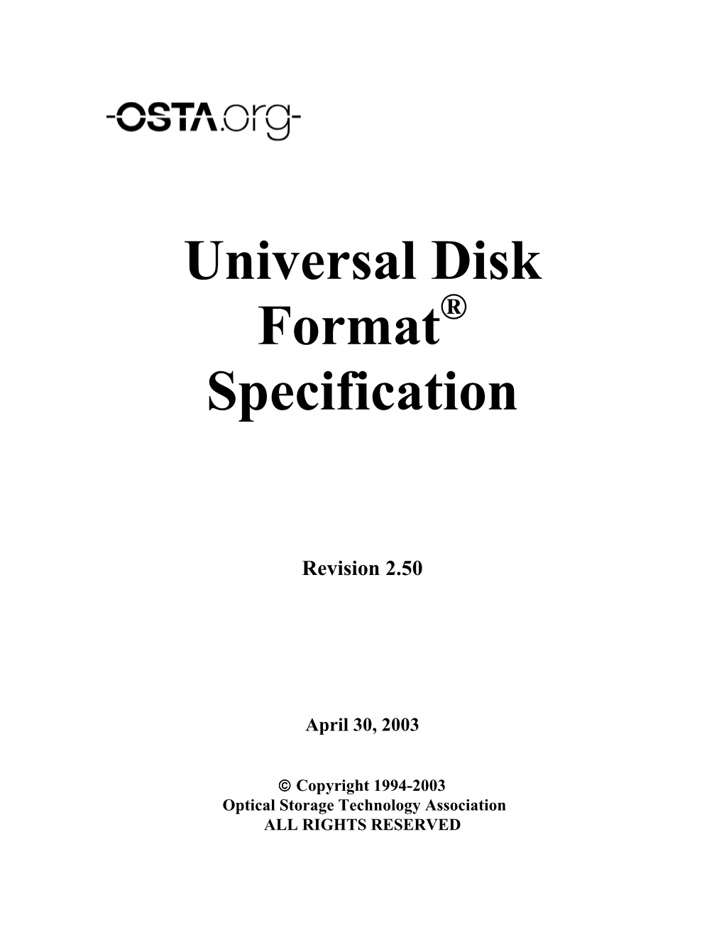Universal Disk Format Specification
