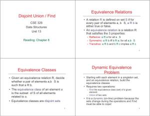 Disjoint Union / Find Equivalence Relations Equivalence Classes