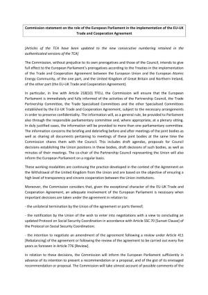 Commission Statement on the Role of the European Parliament in the Implementation of the EU-UK Trade and Cooperation Agreement