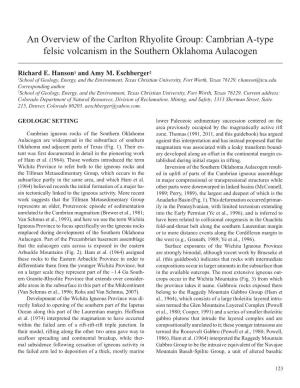 An Overview of the Carlton Rhyolite Group: Cambrian A-Type Felsic Volcanism in the Southern Oklahoma Aulacogen