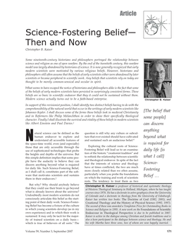 Science-Fostering Belief— Then and Now Christopher B
