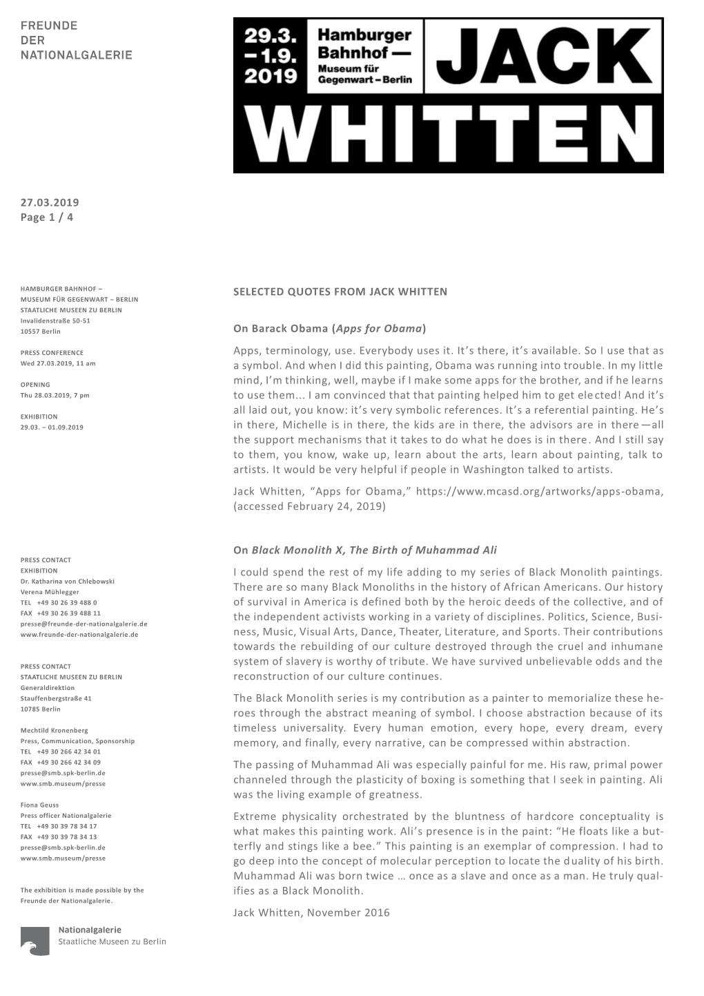 Page 1 / 4 SELECTED QUOTES from JACK WHITTEN on Barack Obama