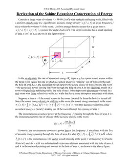 Derivation of the Sabine Equation: Conservation of Energy