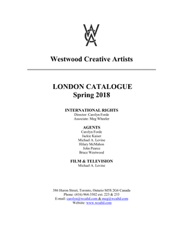 Westwood Creative Artists LONDON CATALOGUE Spring 2018