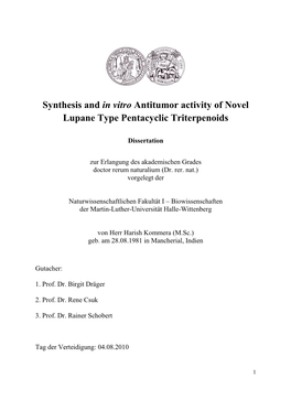 Synthesis and in Vitro Antitumor Activity of Novel Lupane Type