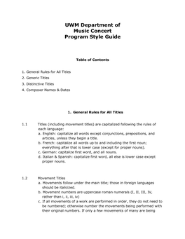 UWM Department of Music Concert Program Style Guide