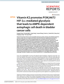 Vitamin K2 Promotes PI3K/AKT/HIF-1Α-Mediated
