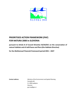 (PAF) for NATURA 2000 in SLOVENIA