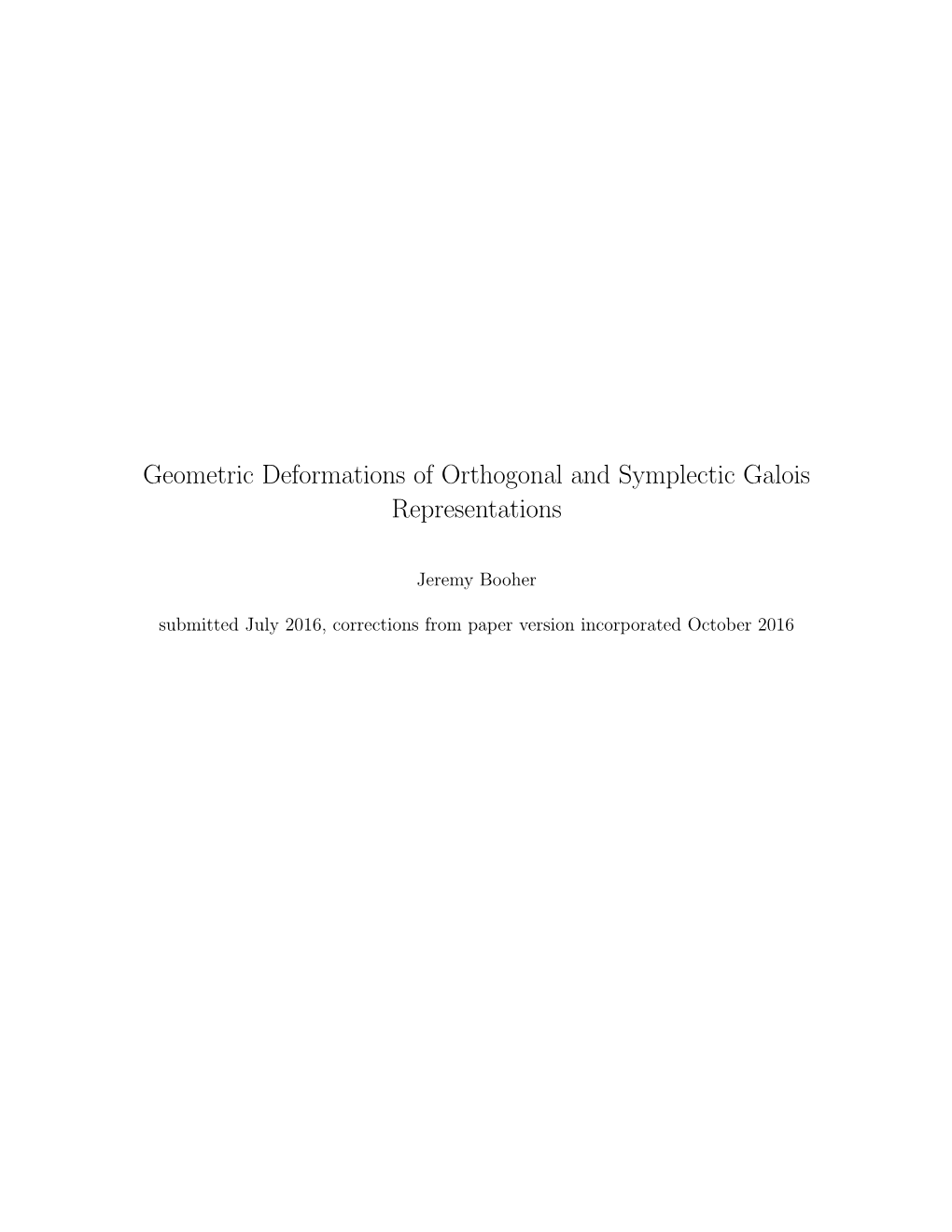 Geometric Deformations of Orthogonal and Symplectic Galois Representations