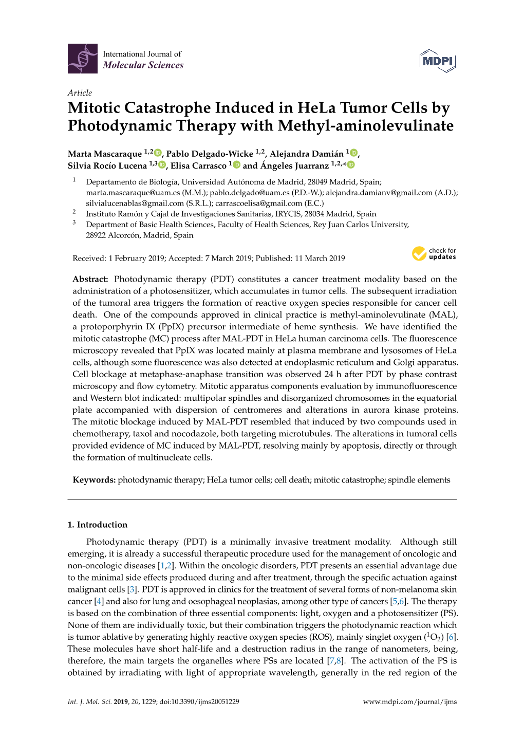 Mitotic Catastrophe Induced in Hela Tumor Cells by Photodynamic Therapy with Methyl-Aminolevulinate