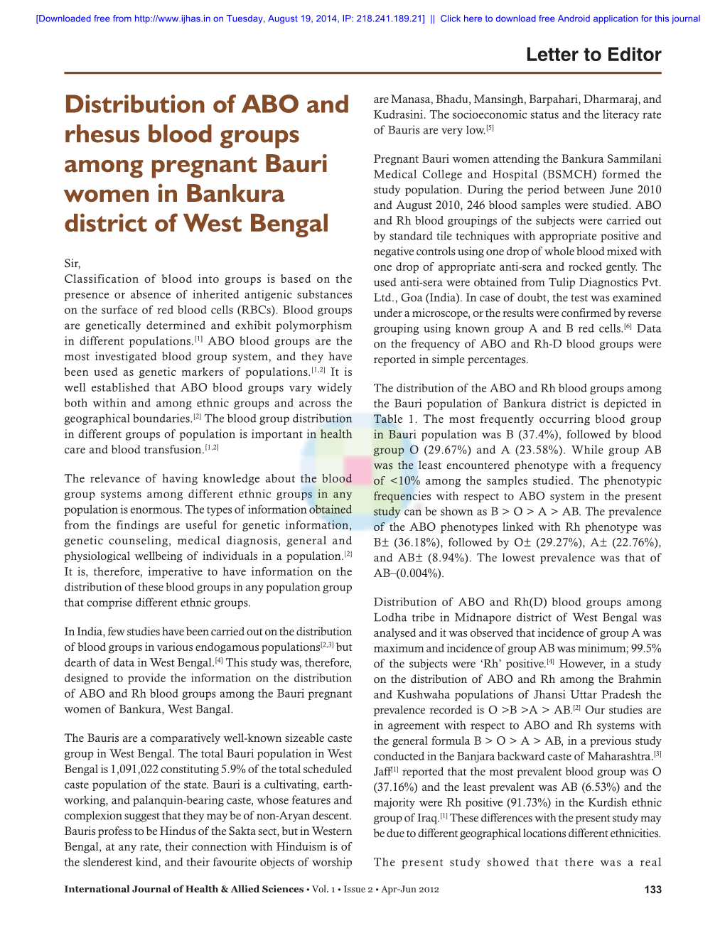 Distribution of ABO and Rhesus Blood Groups Among Pregnant Bauri