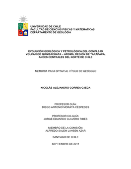 Evolución Geológica Y Petrológica Del Complejo Volcánico Quimsachata – Aroma, Región De Tarapacá, Andes Centrales Del Norte De Chile