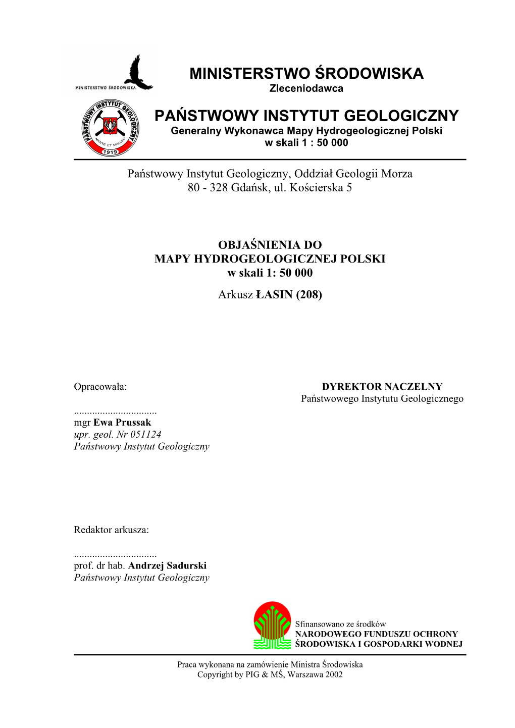 Ministerstwo Środowiska Państwowy Instytut Geologiczny