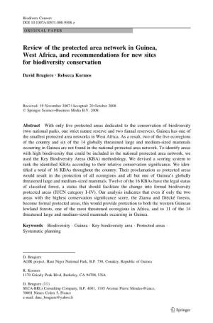Review of the Protected Area Network in Guinea, West Africa, and Recommendations for New Sites for Biodiversity Conservation