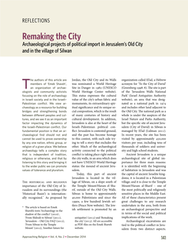 Remaking the City Archaeological Projects of Political Import in Jerusalem’S Old City and in the Village of Silwan