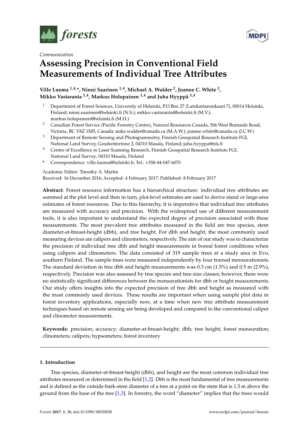 Assessing Precision in Conventional Field Measurements of Individual Tree Attributes