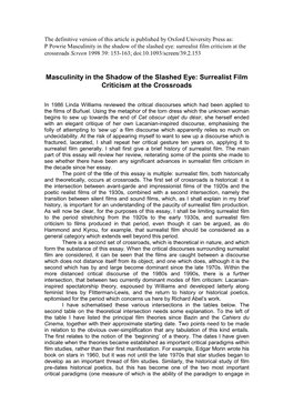 Masculinity in the Shadow of the Slashed Eye: Surrealist Film Criticism at the Crossroads Screen 1998 39: 153-163; Doi:10.1093/Screen/39.2.153
