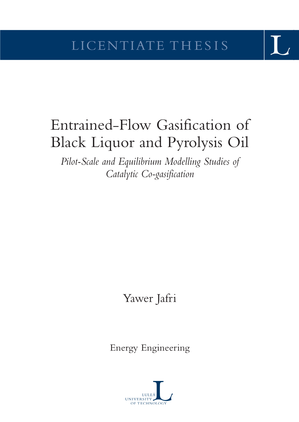 Entrained-Flow Gasification of Black Liquor and Pyrolysis Oil
