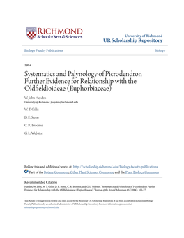 Systematics and Palynology of Picrodendron Further Evidence for Relationship with the Oldfieldioideae (Euphorbiaceae) W