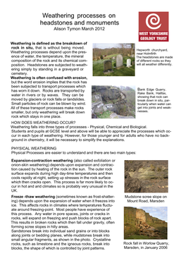Weathering Processes on Headstones and Monuments Alison Tymon March 2012