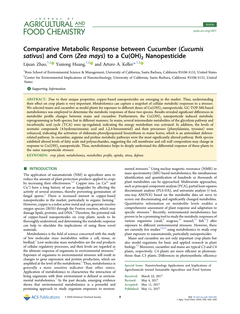 To a Cu(OH)2 Nanopesticide † ‡ † ‡ † ‡ Lijuan Zhao, , Yuxiong Huang, , and Arturo A