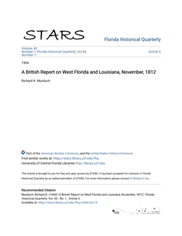 A British Report on West Florida and Louisiana, November, 1812