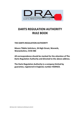 Darts Regulation Authority Rule Book