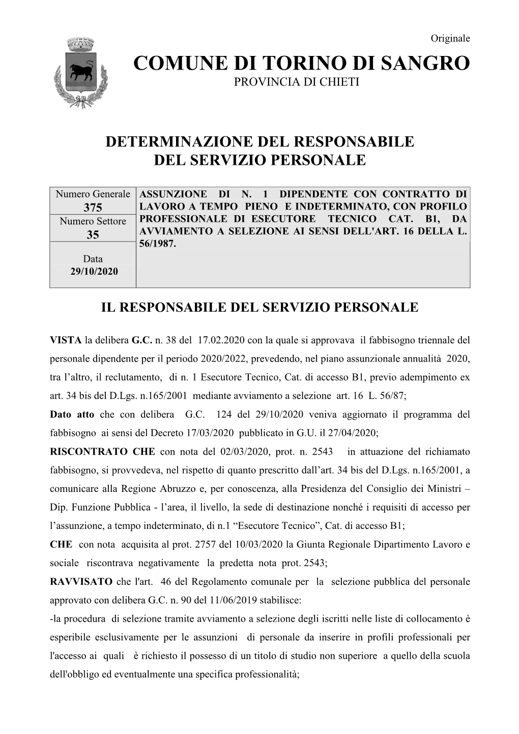 Determina Assunzione