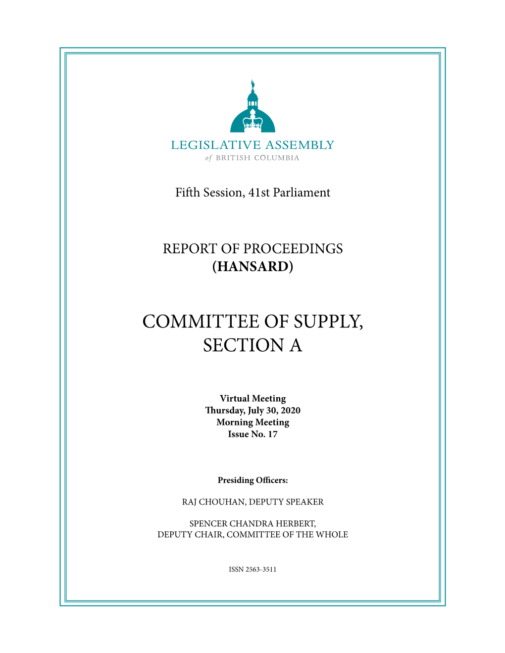 Committee of Supply, Section A