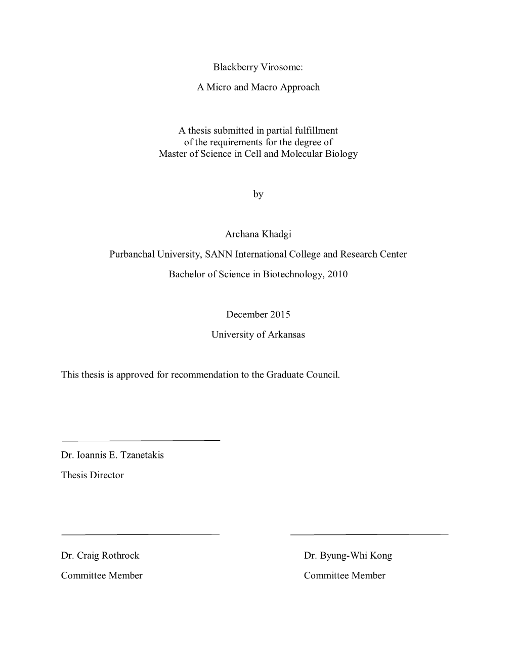 Blackberry Virosome: a Micro and Macro Approach a Thesis Submitted