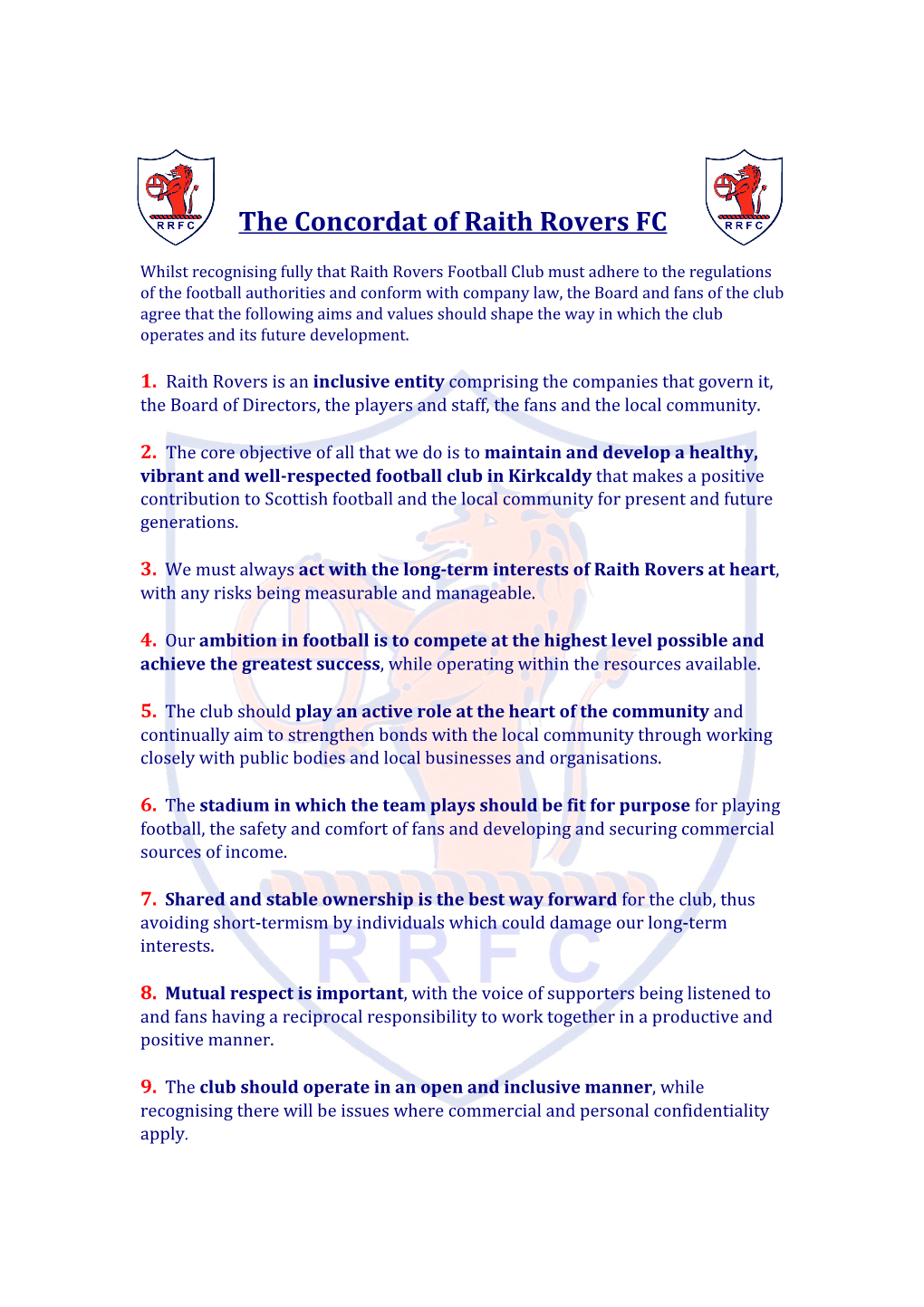 The Concordat of Raith Rovers FC