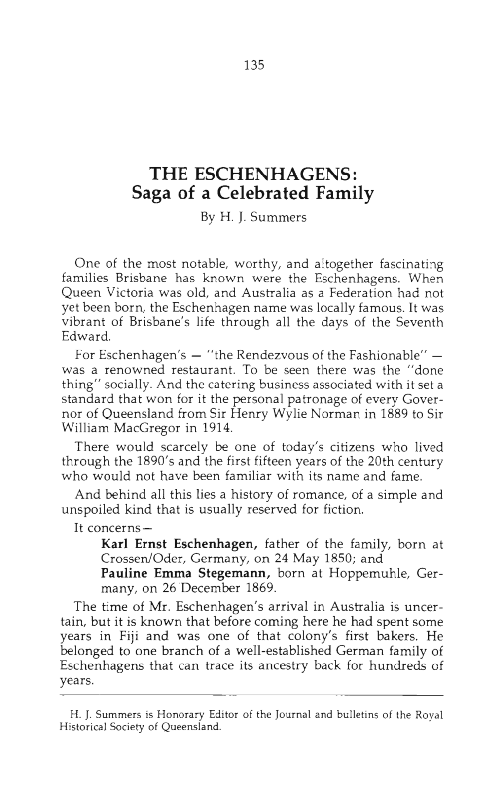 THE ESCHENHAGENS: Saga of a Celebrated Family by H