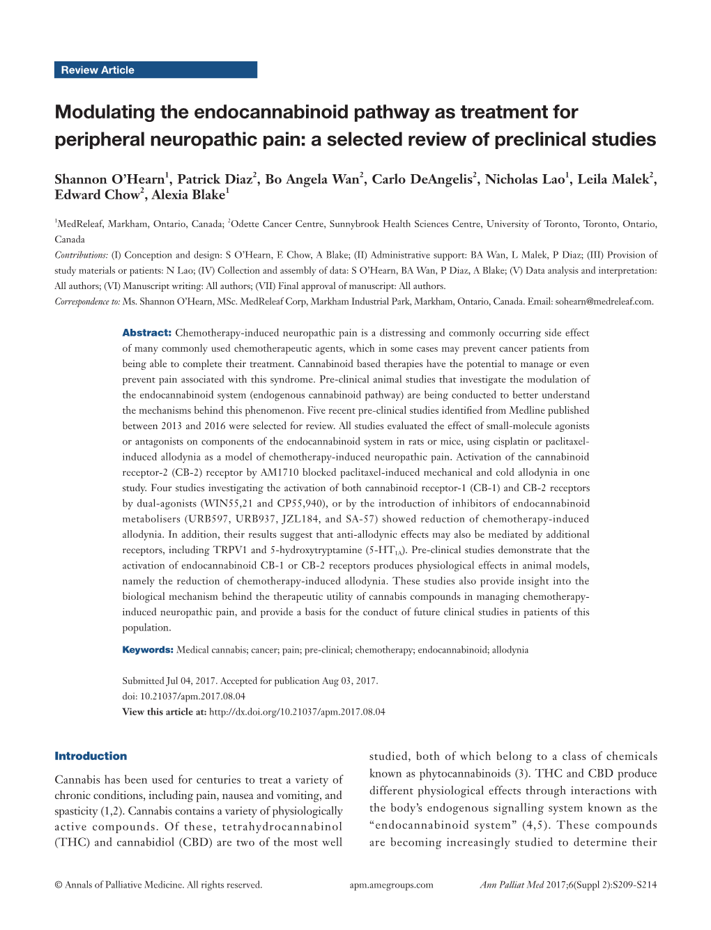 Modulating the Endocannabinoid Pathway As Treatment for Peripheral Neuropathic Pain: a Selected Review of Preclinical Studies