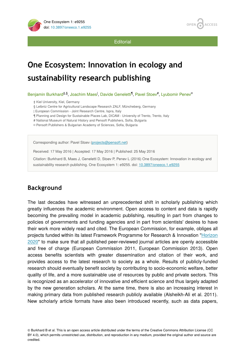 One Ecosystem: Innovation in Ecology and Sustainability Research Publishing