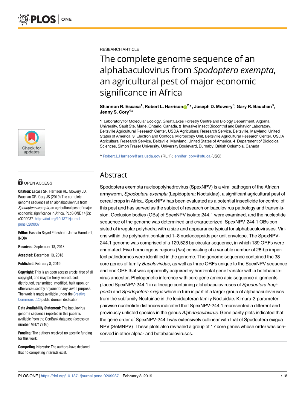 The Complete Genome Sequence of an Alphabaculovirus from Spodoptera Exempta, an Agricultural Pest of Major Economic Significance in Africa