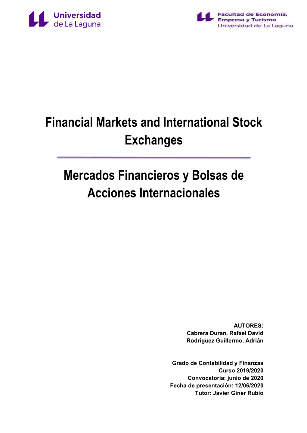 Financial Markets and International Stock Exchanges Mercados