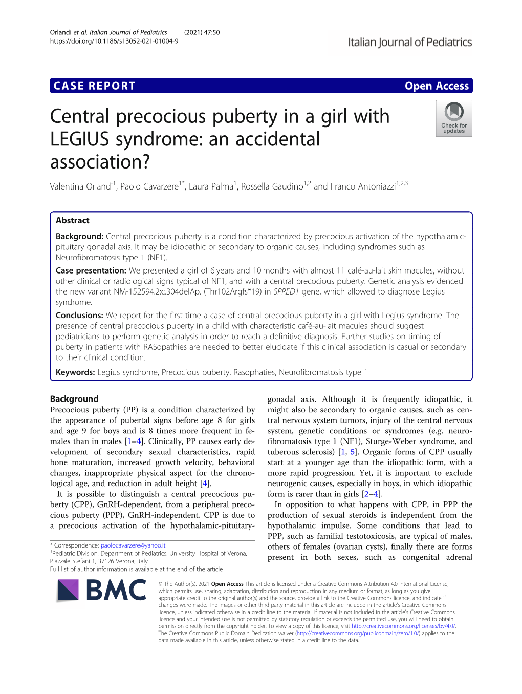 Central Precocious Puberty in a Girl with LEGIUS Syndrome