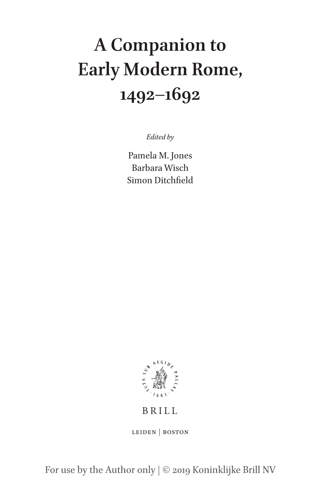 A Companion to Early Modern Rome, 1492–1692