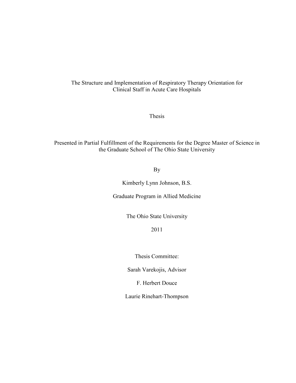 The Structure and Implementation of Respiratory Therapy Orientation for Clinical Staff in Acute Care Hospitals