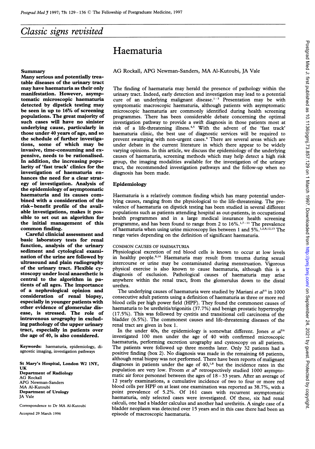 Classic Signs Revisited Haematuria