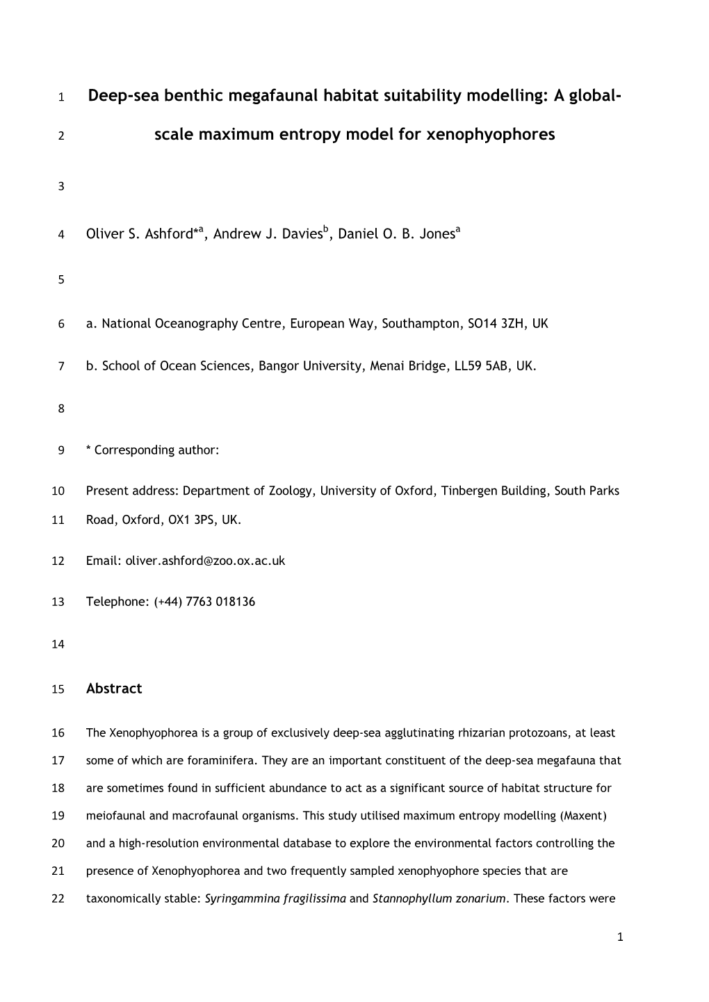 Deep-Sea Benthic Megafaunal Habitat Suitability Modelling: a Global