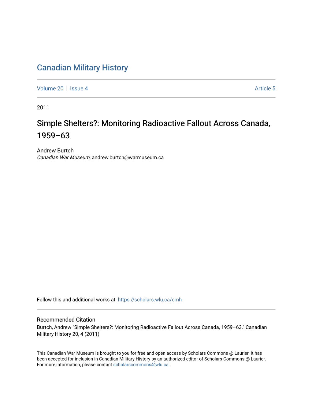 Simple Shelters?: Monitoring Radioactive Fallout Across Canada, 1959–63