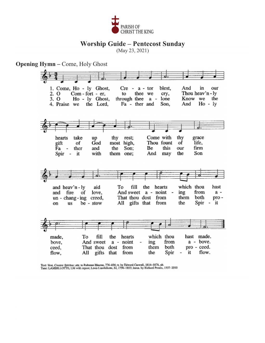 Worship Guide – Pentecost Sunday (May 23, 2021)