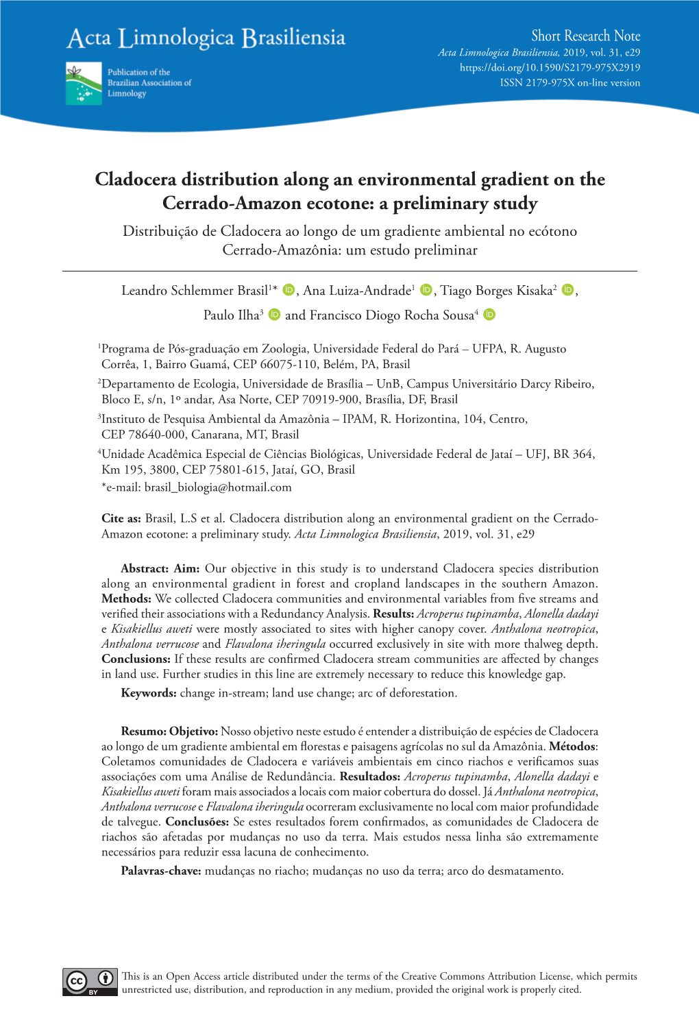 Cladocera Distribution Along an Environmental Gradient on The