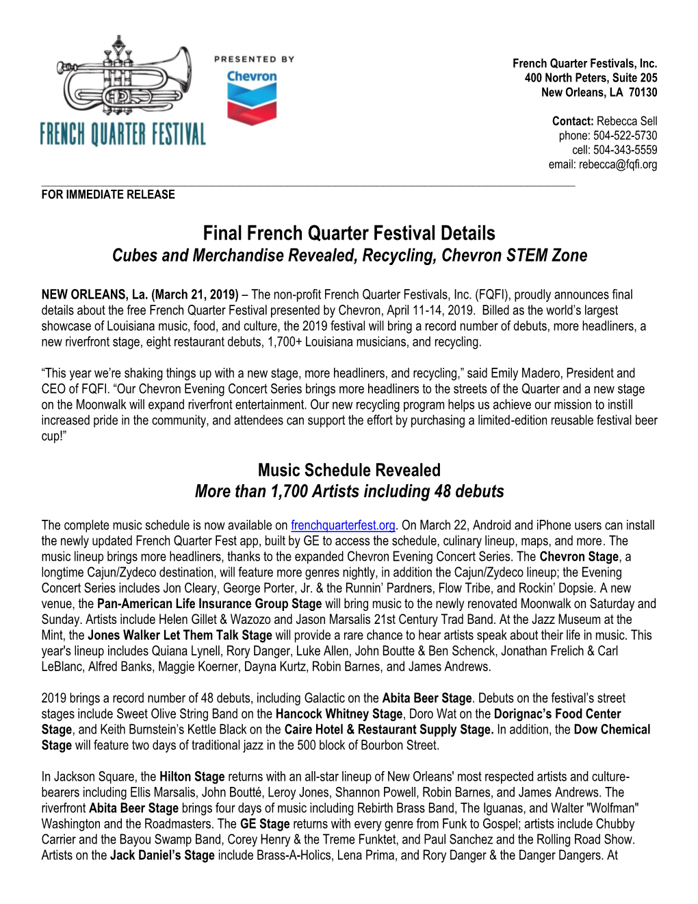 French Quarter Festival – Final 2019 Details