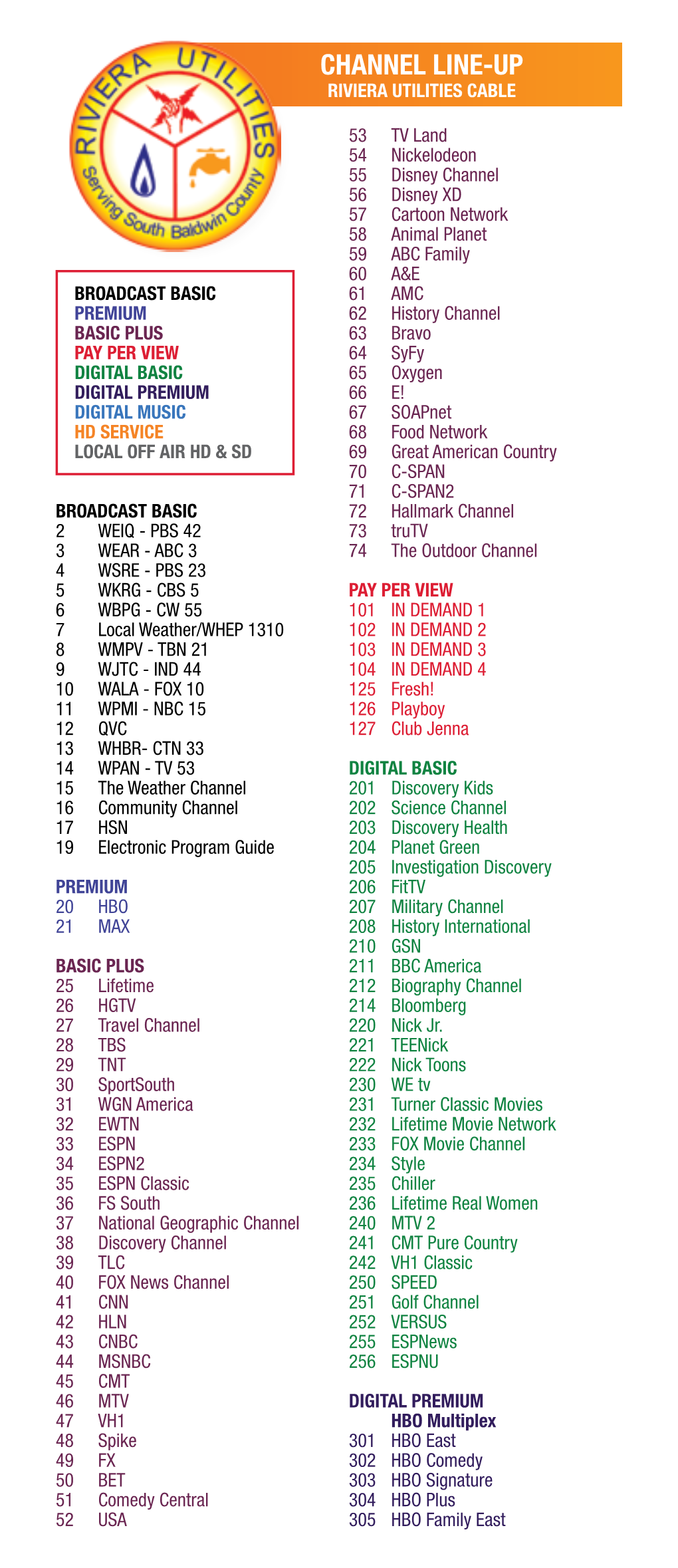 Channel Line-Up RIVIERA UTILITIES CABLE