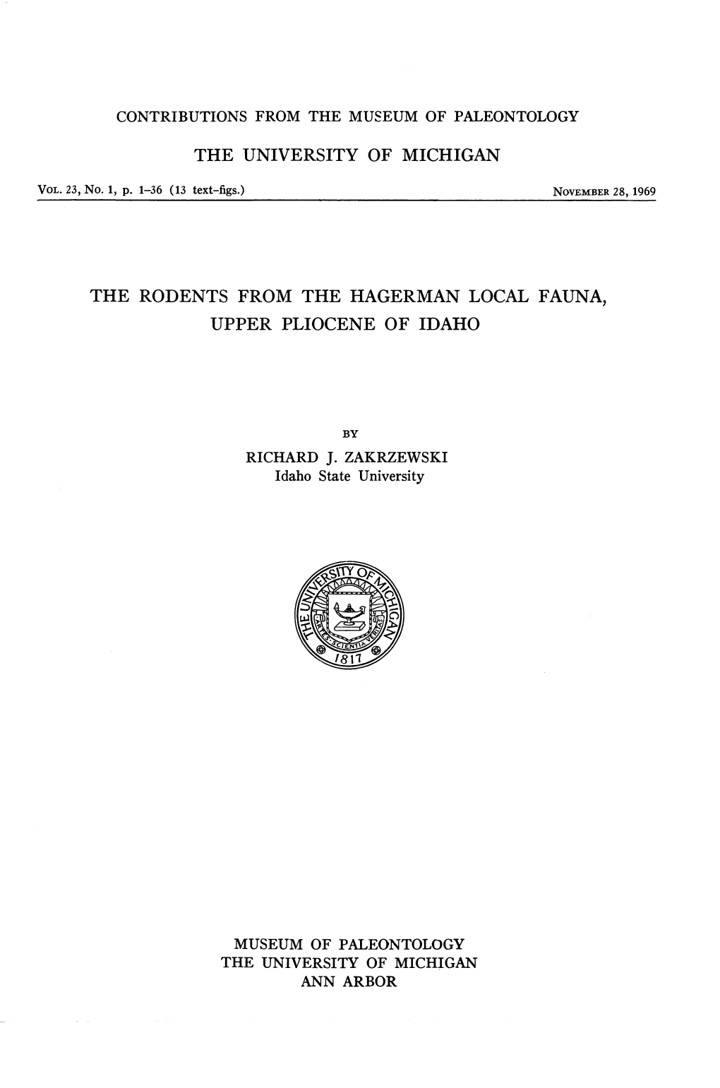 The Rodents from the Hagerman Local Fauna, Upper Pliocene of Idaho