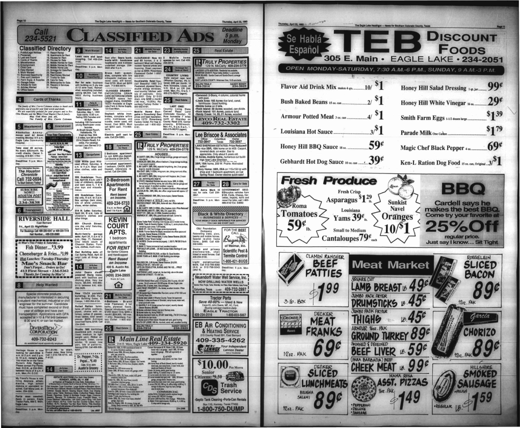 234-5521 CLASSIFIED ADS Monday Se Habia DISCOUNT